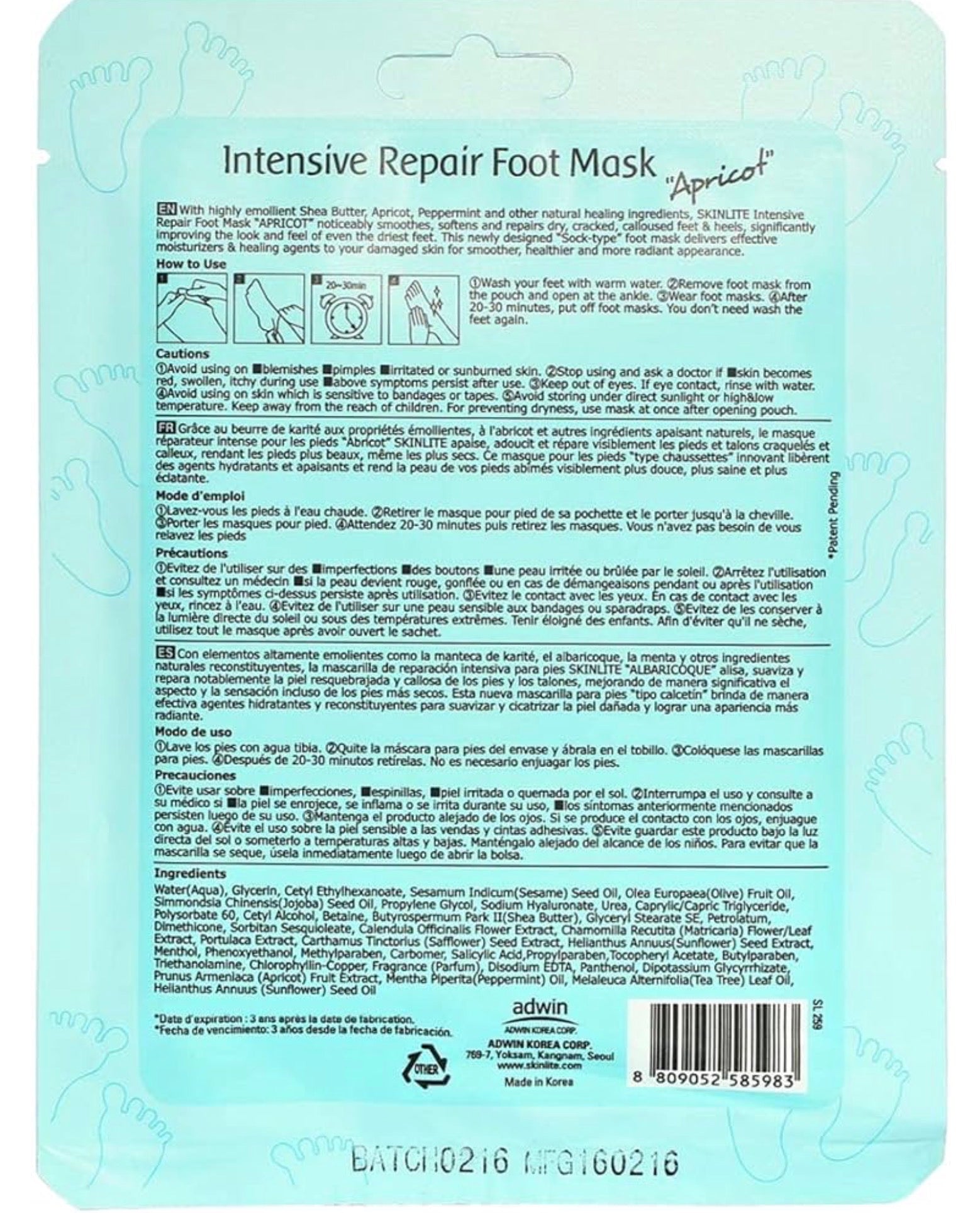 Skinlite Apricot Intensive Repair Foot Mask, 26 g