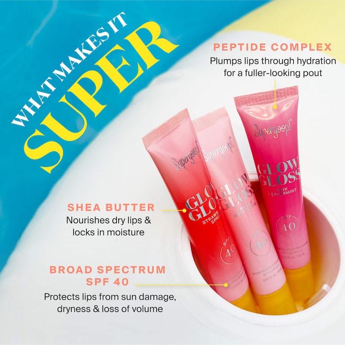Supergoop! 
Glow Gloss SPF 40 Lip Balm with Peptides and Shea Butter..