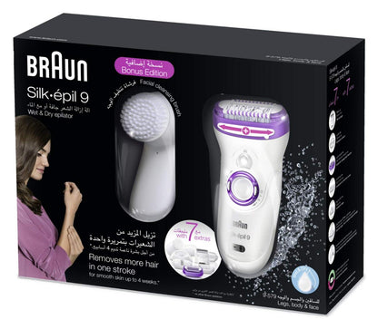 Braun Silk-épil 9 9-579 Bonus edition - Wet&amp;Dry Cordless epilator with 7 extras including a facial cleansing brush