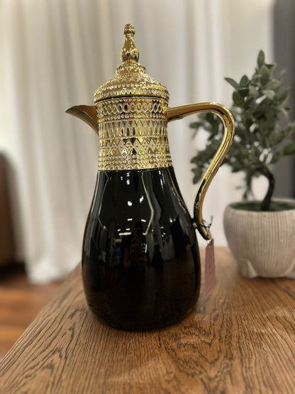 Dallaty طقم دلات 2 قطعة ستيل لون ذهبي وأسود 1 لتر و700 مل