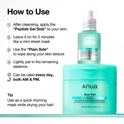 ANUA PDRN 100 Hyaluronic Acid Glow Pad.