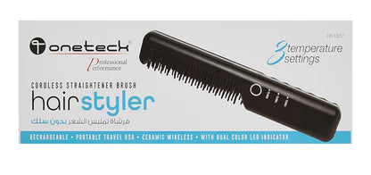 Onetech HS-1802 Cordless Brush Hair Straightener – Portable, Rechargeable Design for Effortless, Sleek Hair Styling Anywhere