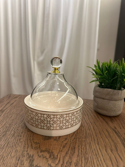 Dallaty تمرية بورسلان أبيض مع غطاء 12.6*12.6*14 سم