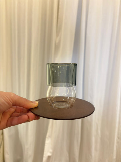 Dallaty  طقم أكواب شاي زجاج وخشب أبيض 12 قطعة