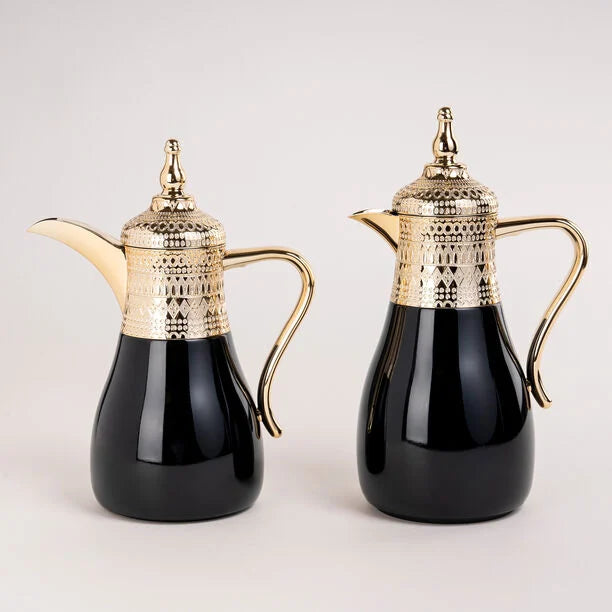 Dallaty طقم دلات 2 قطعة ستيل لون ذهبي وأسود 1 لتر و700 مل