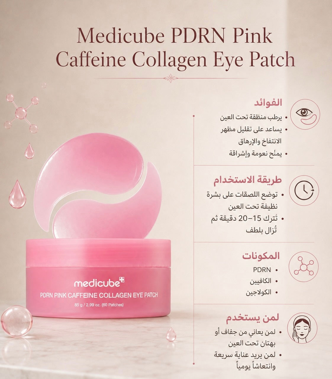 Medicube Pdrn Pink Caffeine Collagen Eye Patch - 60 Patches..
