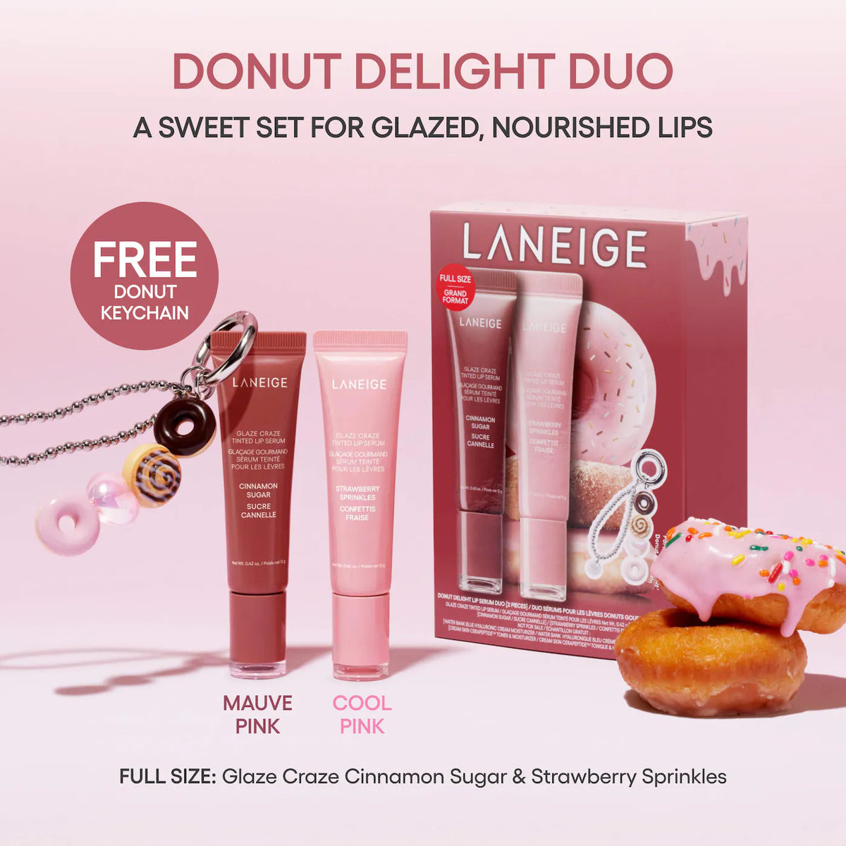 LANEIGE 
Glaze Craze Donut Delight Hydrating Tinted Lip Serum Duo..