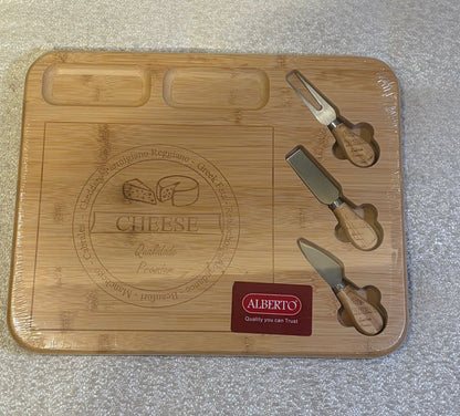 Alberto لوح تقطيع بامبو مع 3 سكاكين للجبن 40*32*2.5 سم