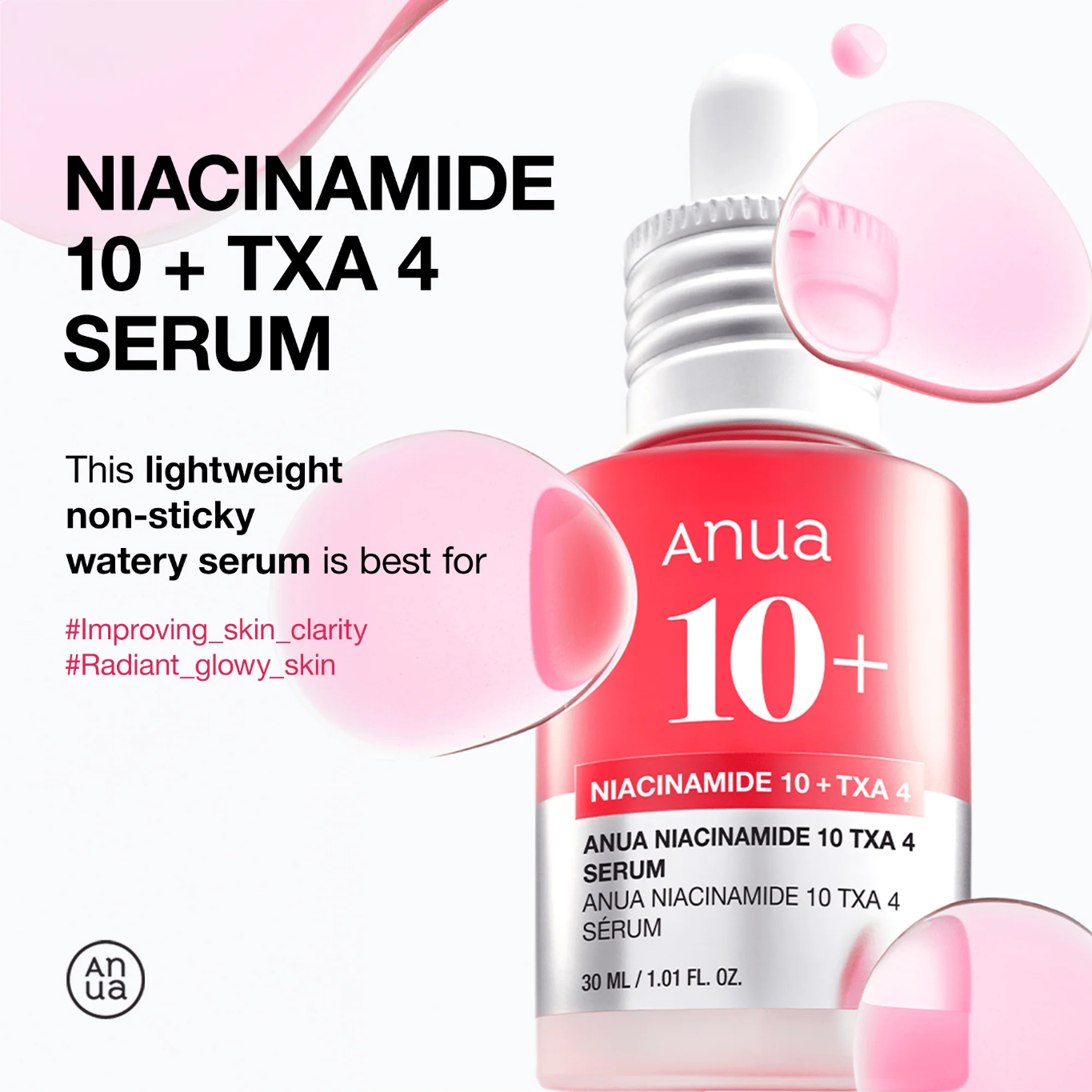 ANUA Niacinamide 10 TXA 4 Serum for Brightening and Dark Spots.