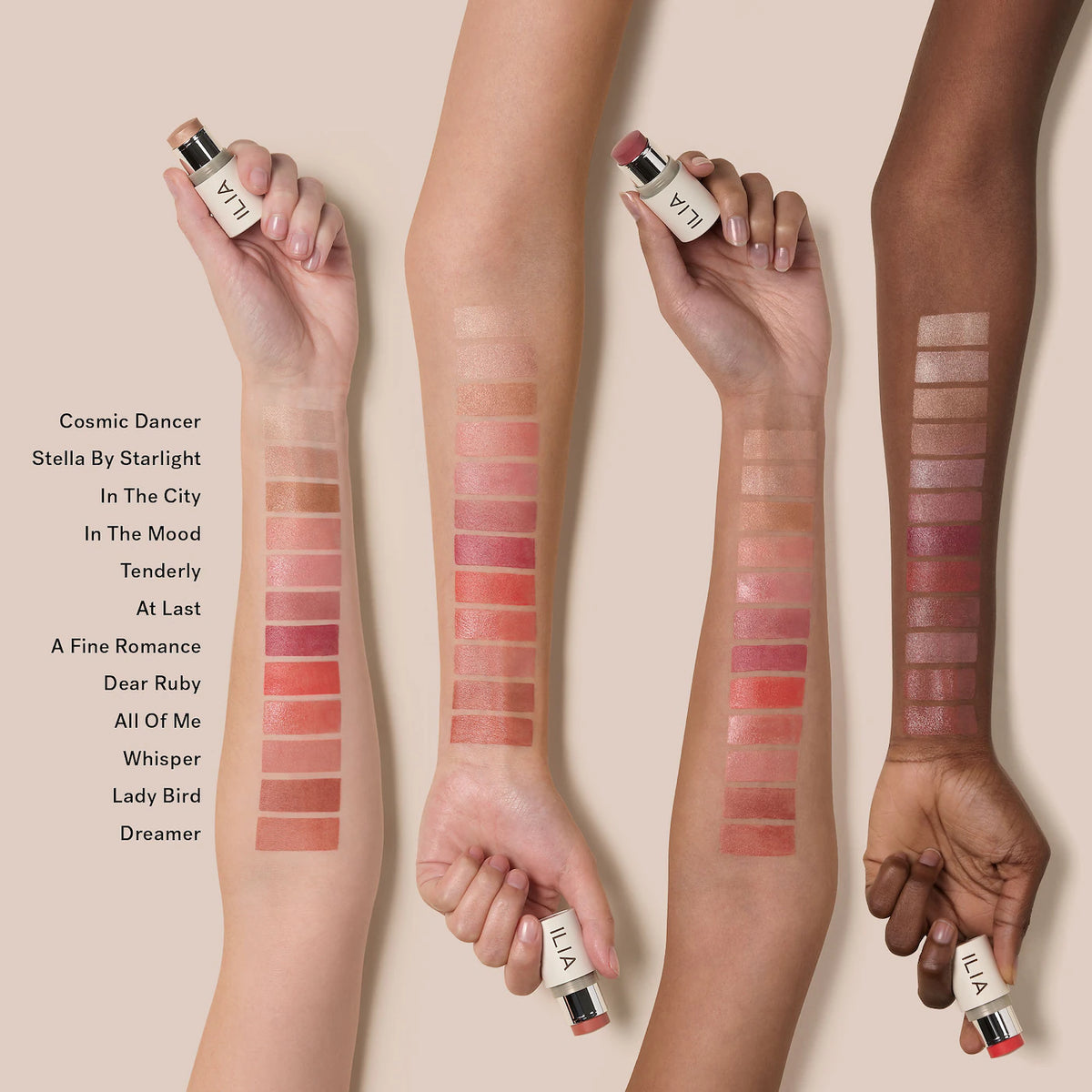 ILIA 
Multi-Stick Cream Blush + Highlighter + Lip Tint.. Dreamer - warm nude..