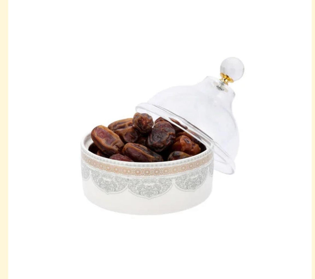 Dallatyتمرية بورسلان أبيض مع غطاء 12.6*12.6*14 سم