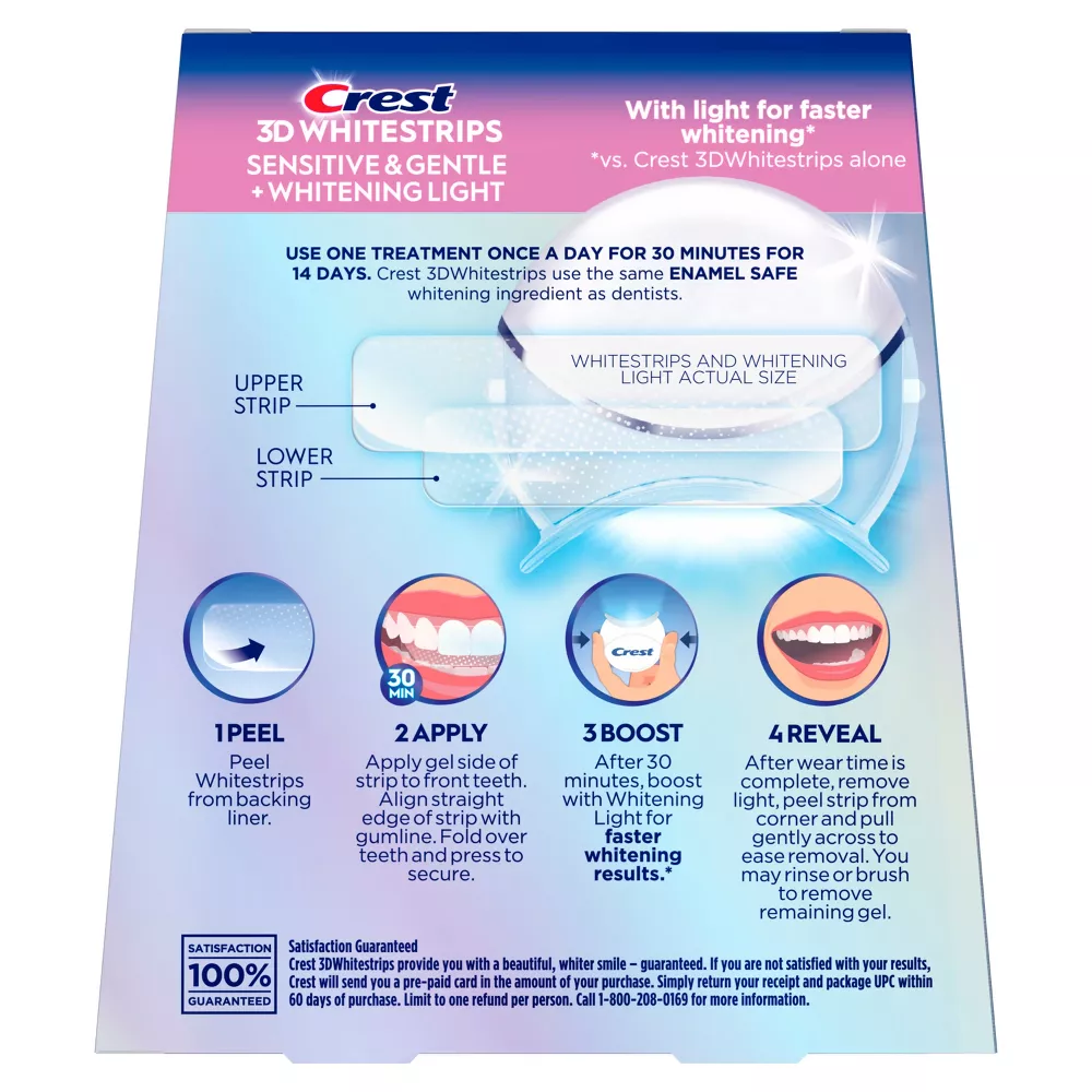 CREST 3D WHITESTRIPS SENSITIVE &amp; GENTLE + WHITENING LIGHT FULL BOX