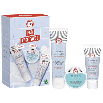 First Aid Beauty Fab Face Faves-Best of skincare cleanse,exfoliate &amp; hydrate kit..