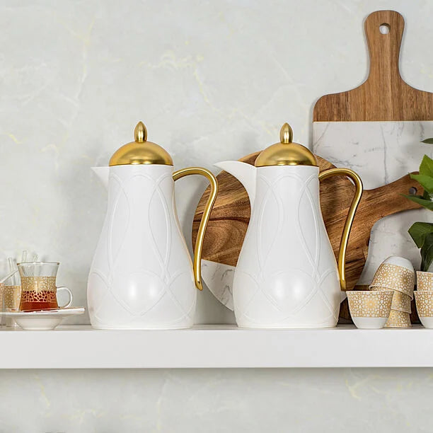 Dallaty طقم دلات 2 قطعة بلاستيك لون ذهبي وأبيض 1 لتر