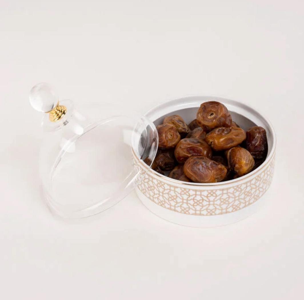 Dallaty white porcelain date bowl with lid